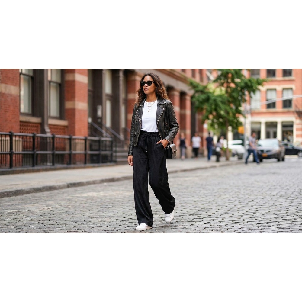 Zara Black Wide Leg Paperbag Waist Flowy Satin Finish Pants Small 7385/192/800